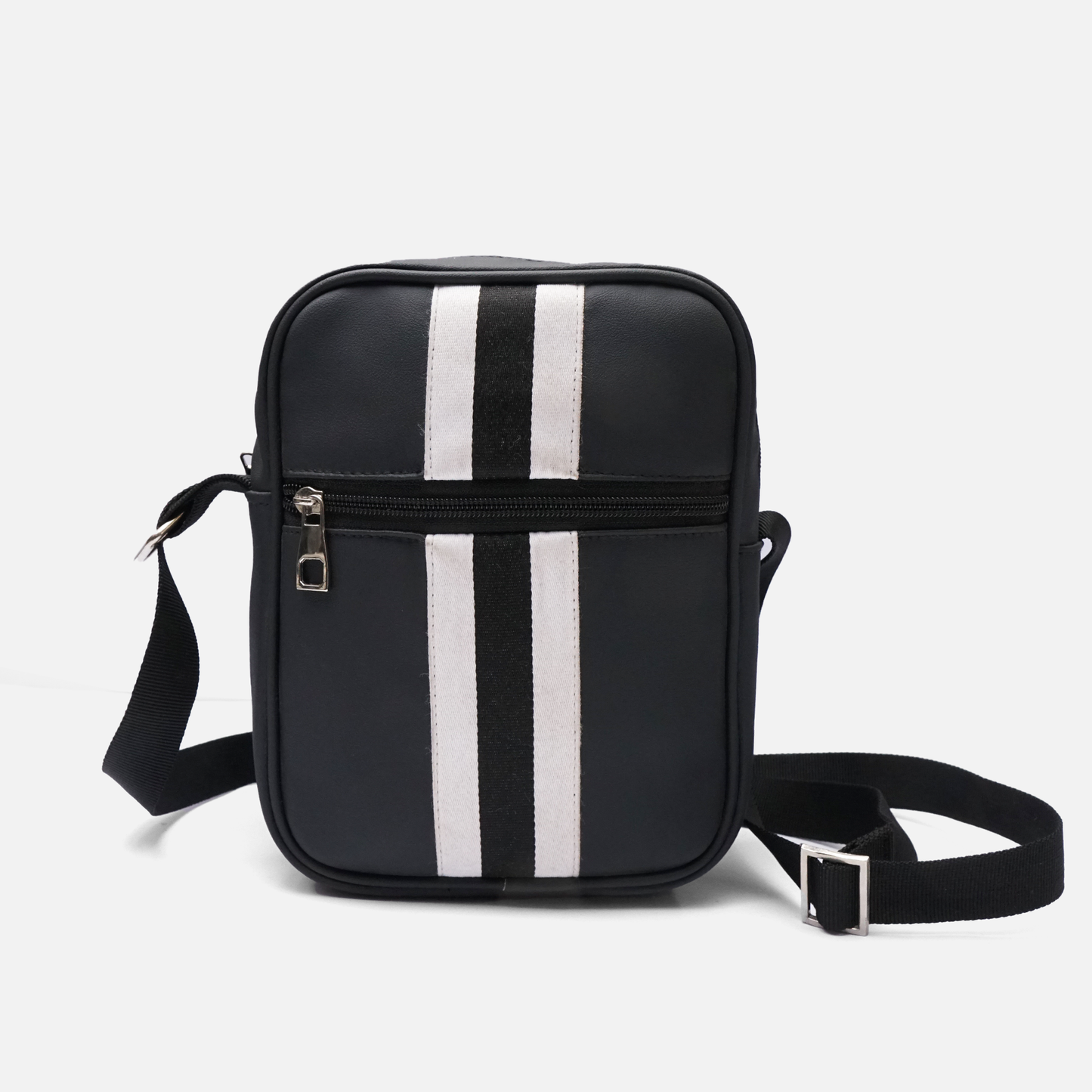 White and black stripe cross body bag