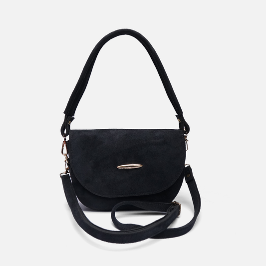 suede black saddle bag