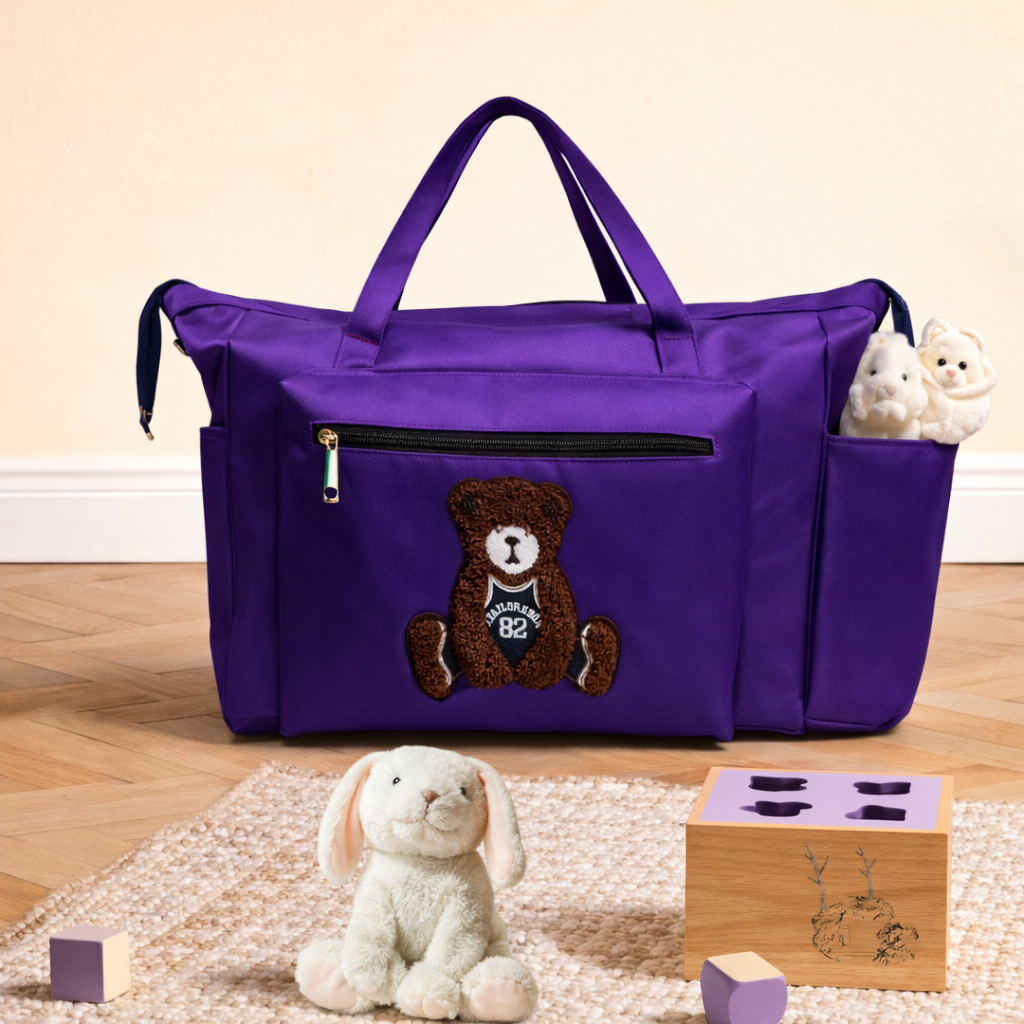 purple teddy diaper bag for baby travel and daily use
