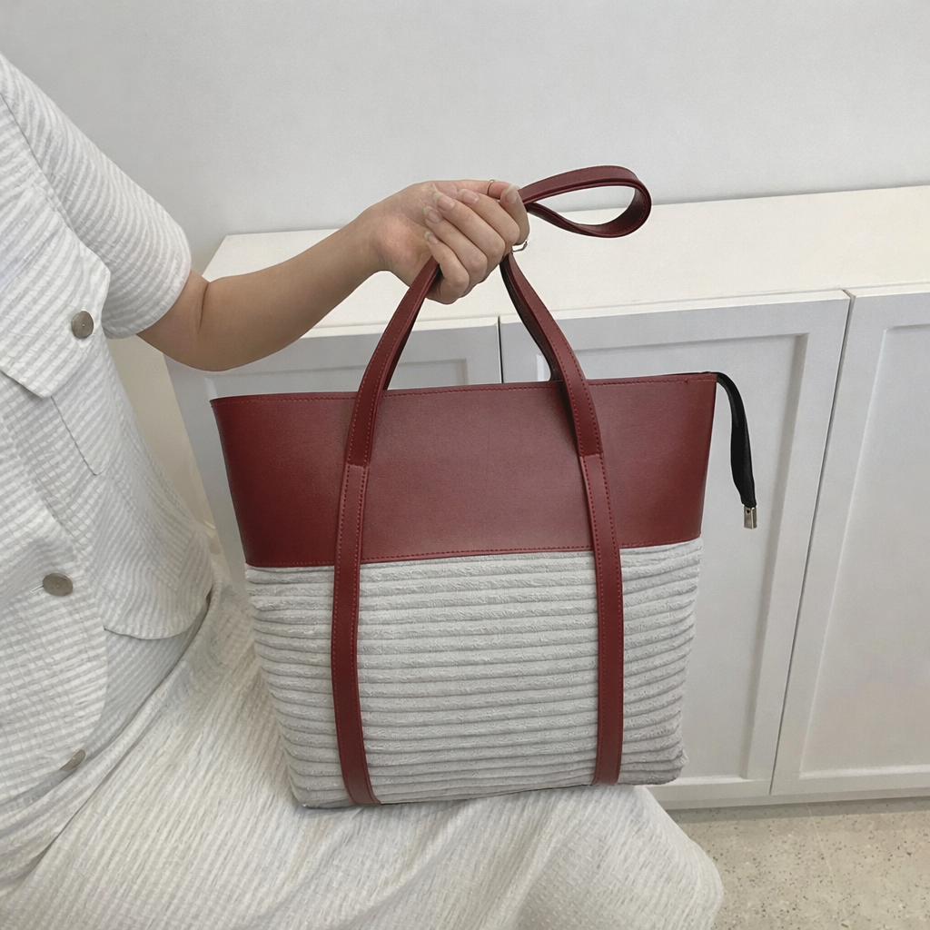 Burgundy two tone tote bag for women