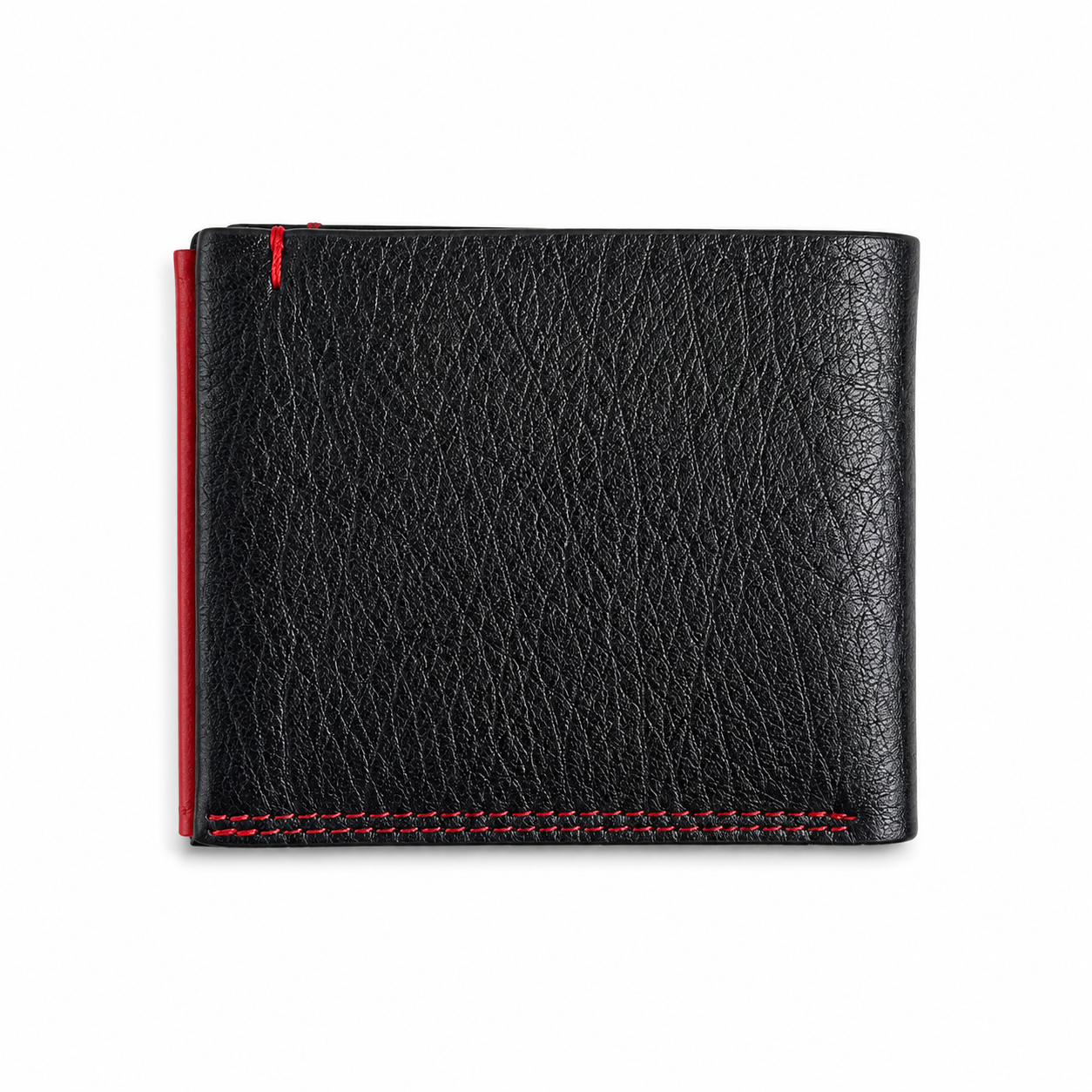 Premium Black Leather Wallet with Red Stitching