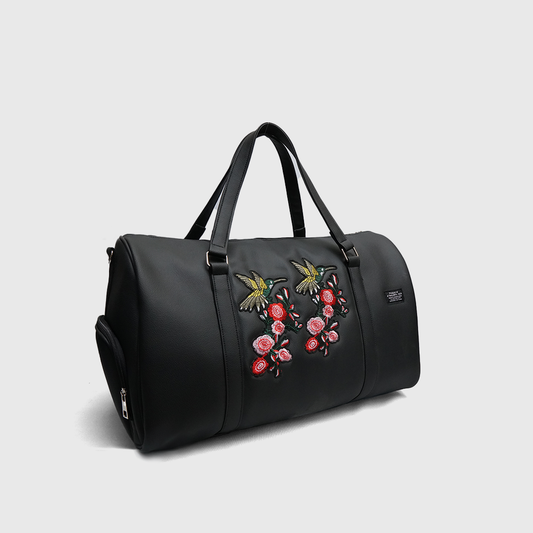 Hummingbird embroidered duffle bag design