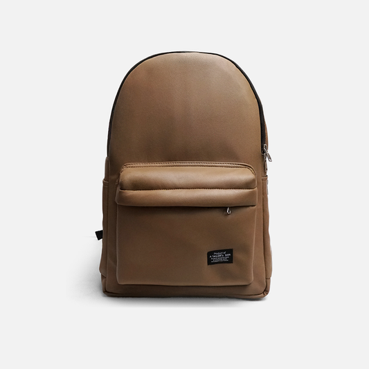 camel laptop backpack faux leather