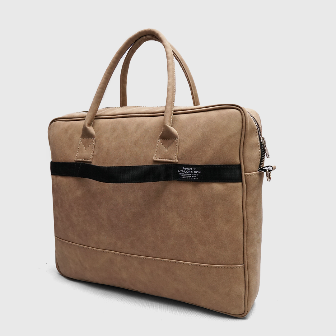 premium tan briefcase laptop bag minimal design
