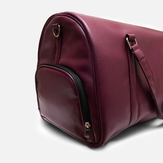 Burgundy duffle bag