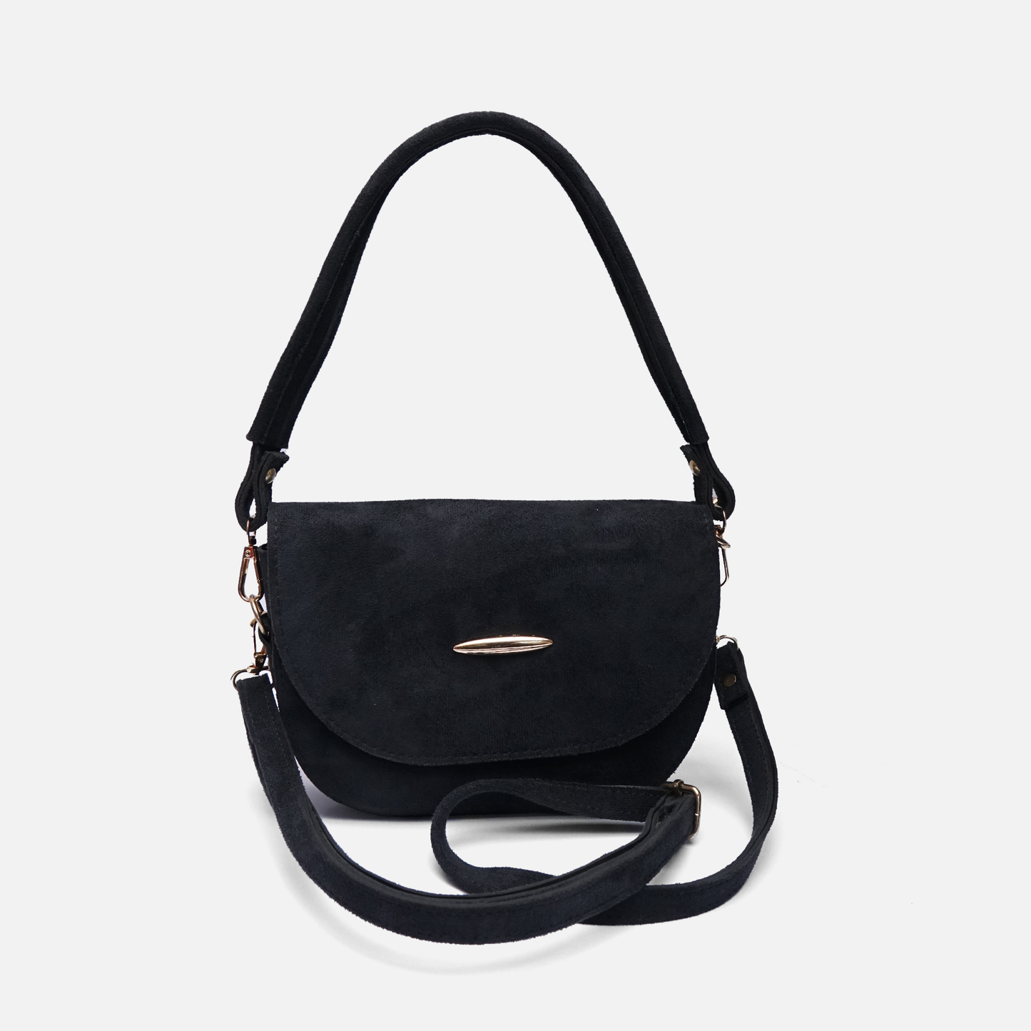 suede black saddle bag