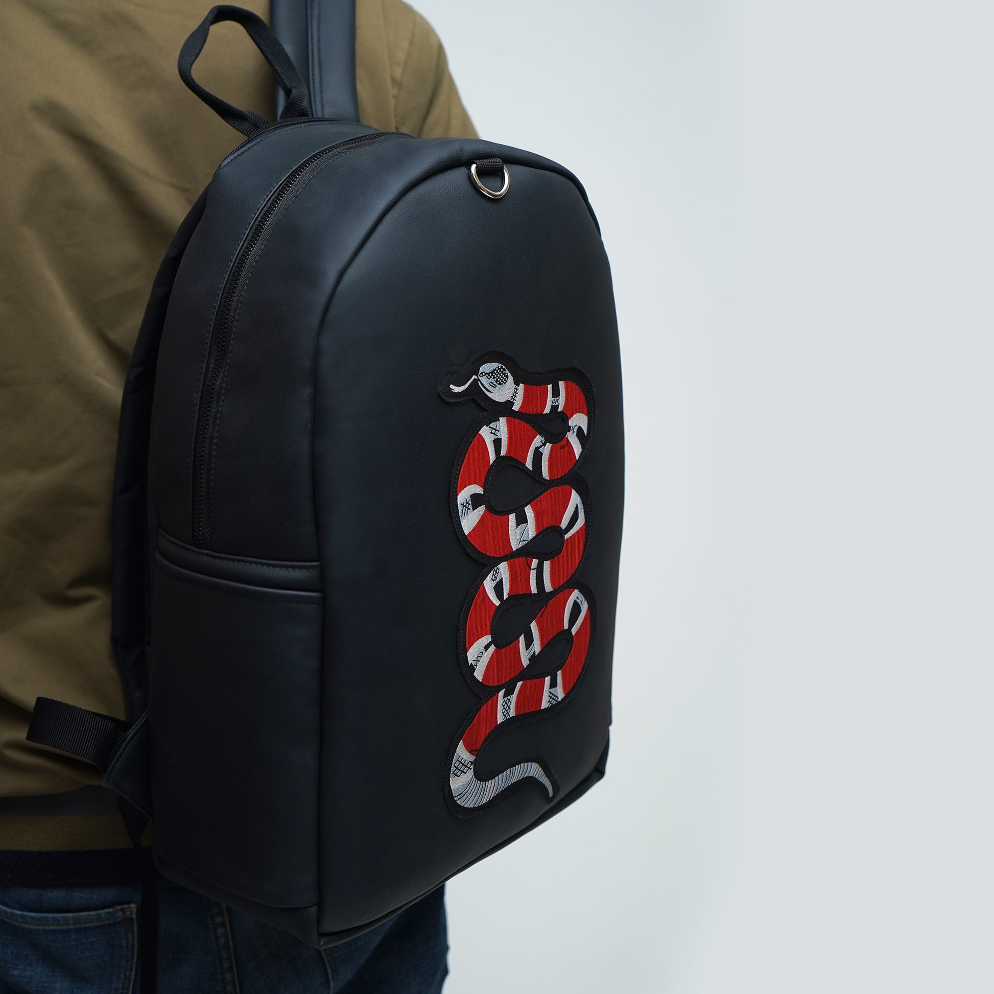 black leather snake backpack Embroiderd snake backpack – A tailor's son