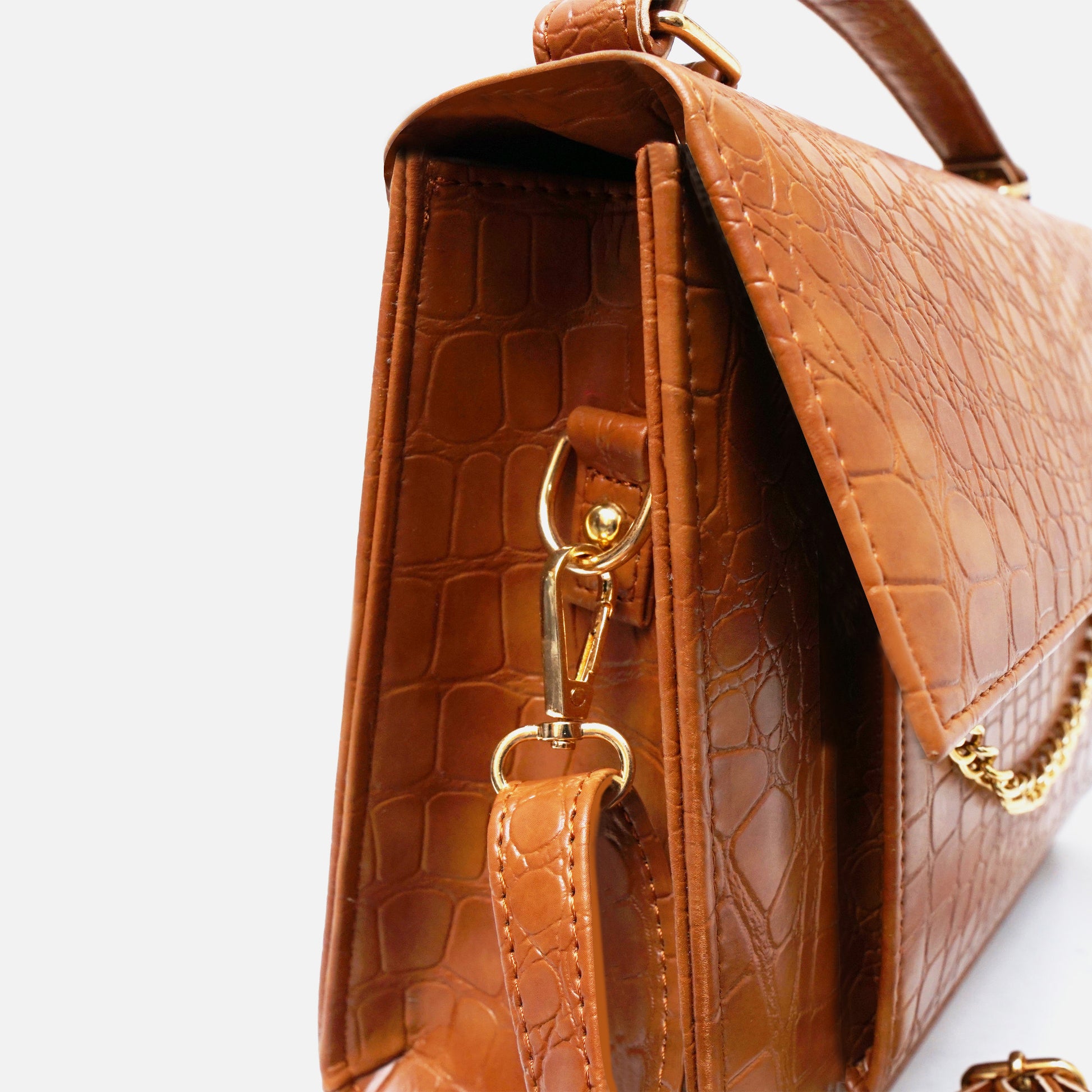 Croc-Embossed Brown Leather Bag – A tailor's son - Main Image