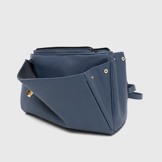 AERIS blue rexine satchel bag with front pocket design