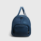 Back pocket view of skyline blue travel duffle bag