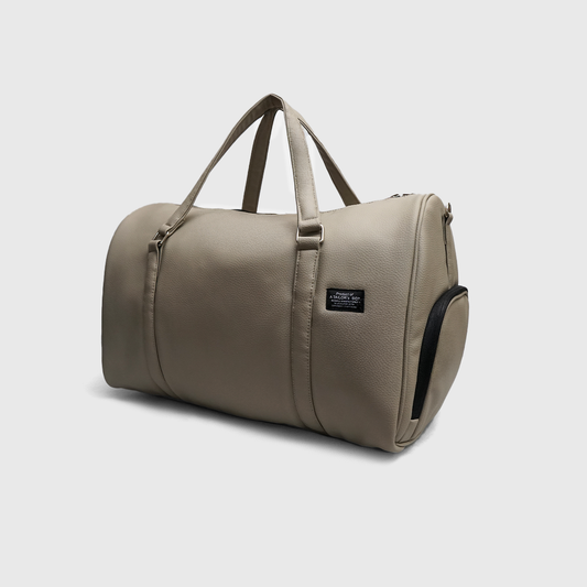 Cream weekender duffle bag with textured faux leather