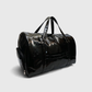 Black travel duffle bag with structured design