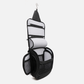 Breathable mesh pocket detail in hanging toiletry bag for visibility and organization