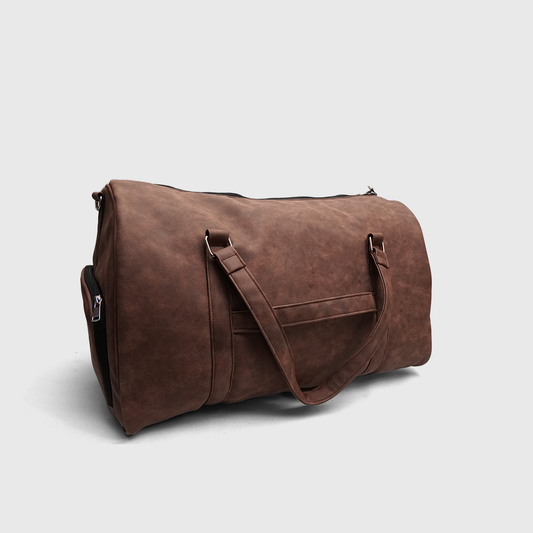 Brown vintage duffle bag with leather look