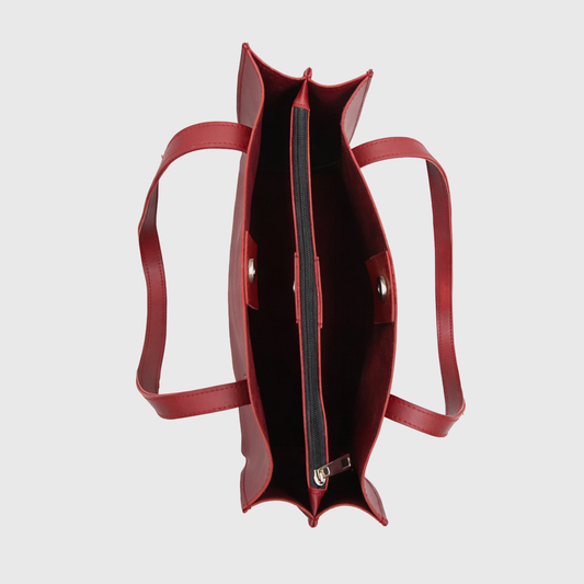 Burgundy faux leather tote bag for office and daily use