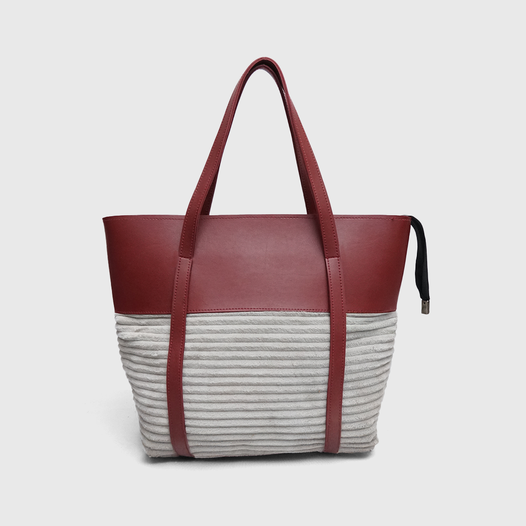 Burgundy two tone tote bag for women