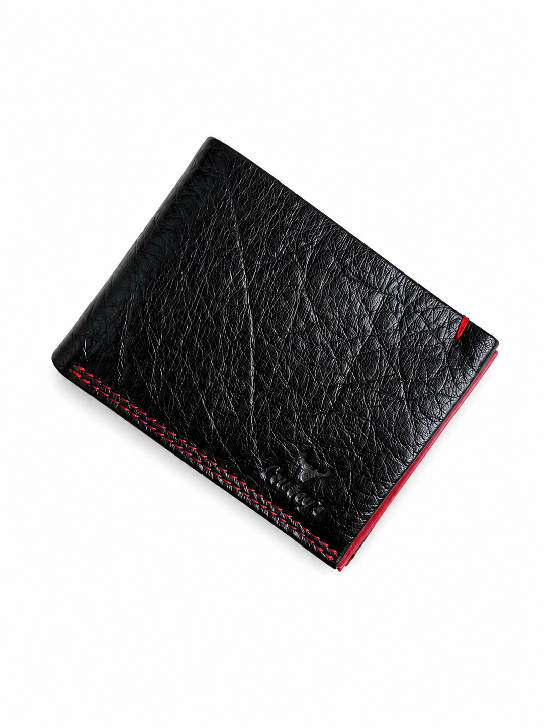 Premium Black Leather Wallet with Red Stitching