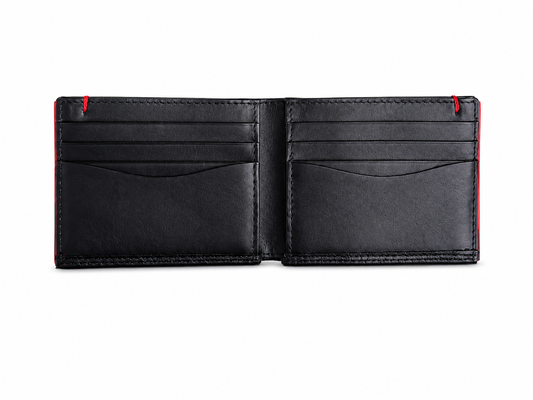 Premium Black Leather Wallet with Red Stitching
