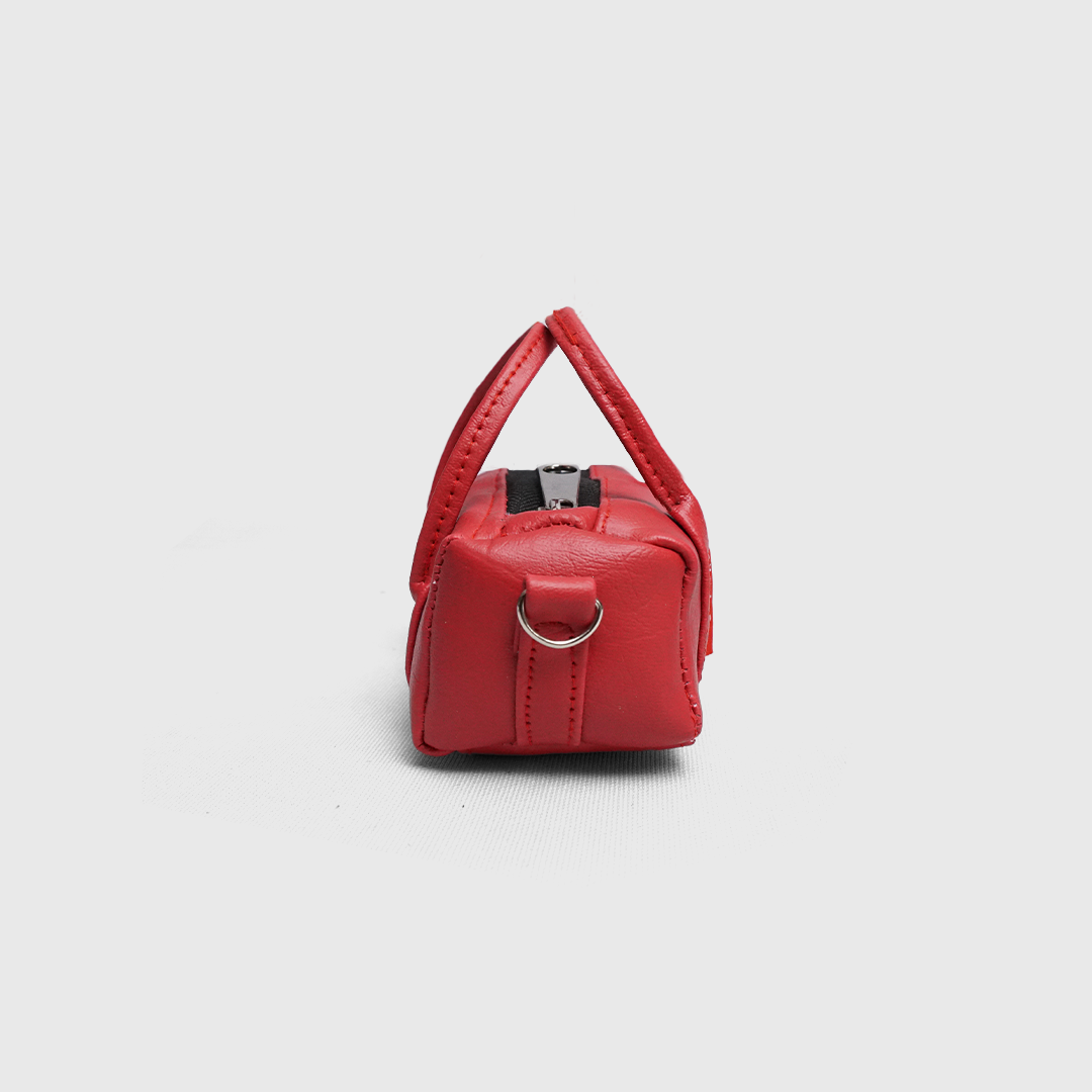 Faux leather mini duffle keychain pouch