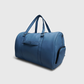 Front view of skyline blue synthetic leather duffle bag