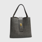 Grey crocodile texture tote bag with gold lock detail