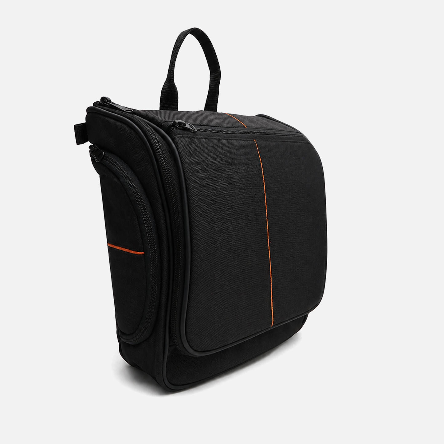 Hanging toiletry bag side pocket with mesh storage and secure zipper compartments