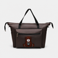 Large brown baby tote bag with dual handles, durable faux leather construction, and cute teddy bear detail suitable for mothers and travel use.