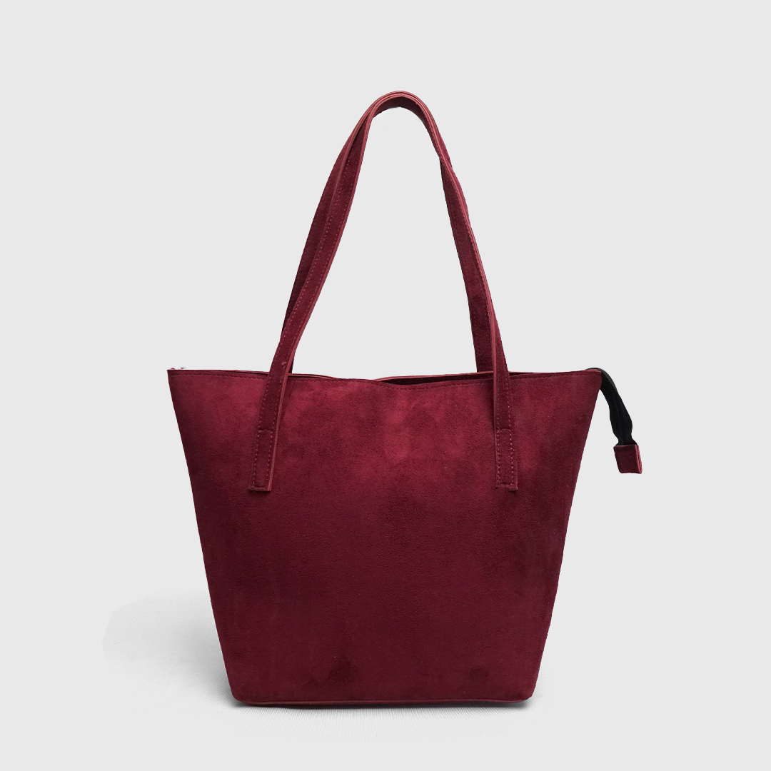 Maroon suede tote bag for women with minimalist design