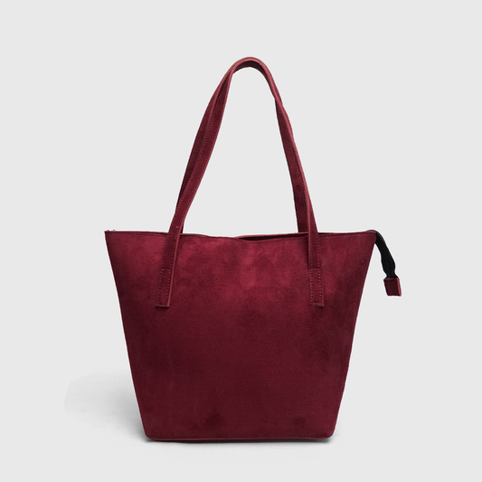 Maroon suede tote bag for women with minimalist design