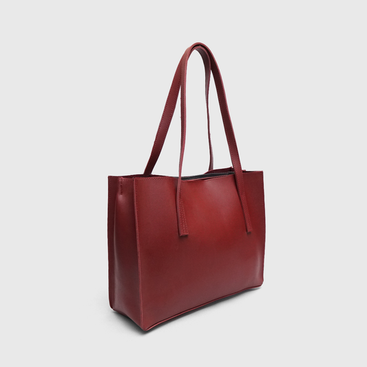Maroon tote bag for women with structured design