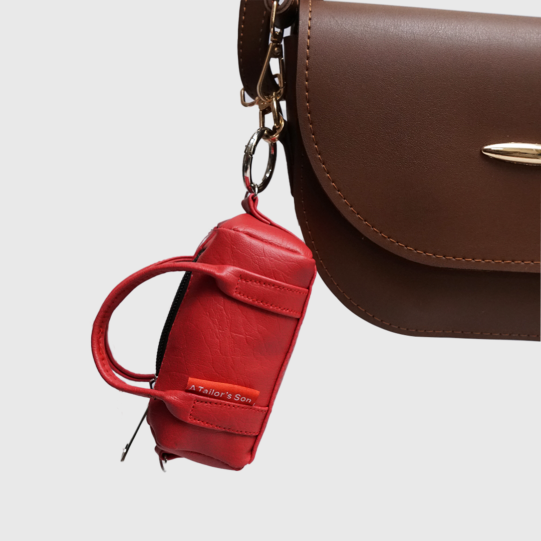 Mini red duffle pouch keychain accessory
