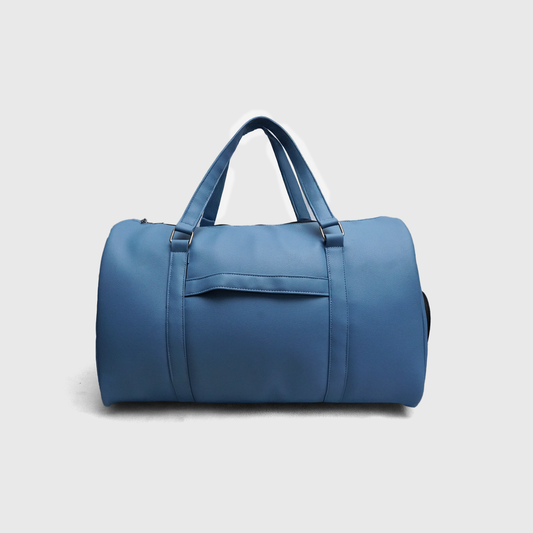 Minimal blue weekend travel duffle bag with adjustable strap