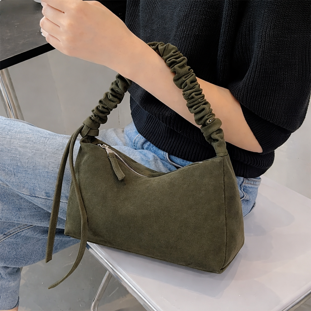 Olive ruched shoulder bag for women