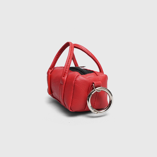 Red mini duffle bag charm for handbag