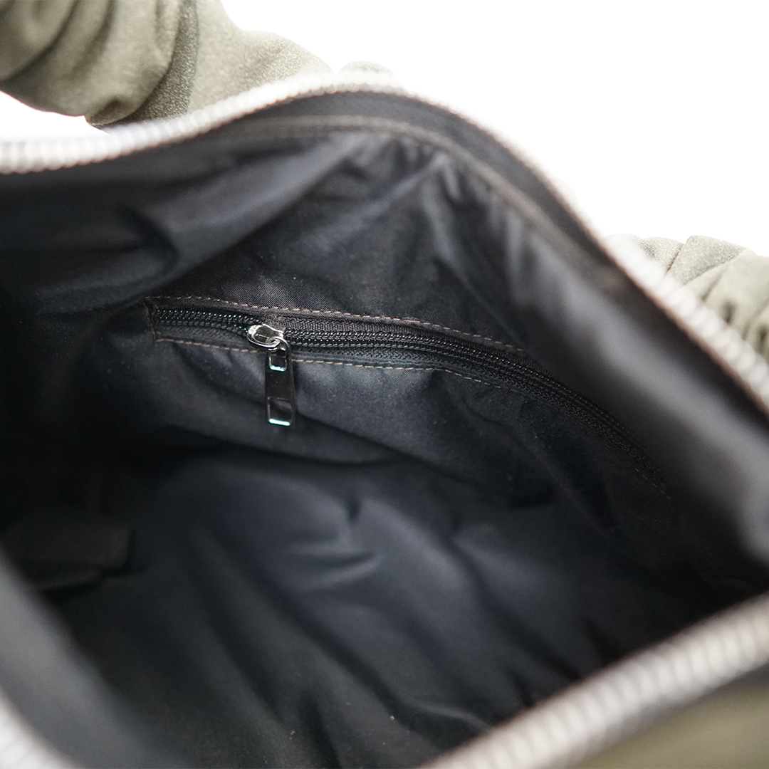 Ruched handle olive shoulder bag
