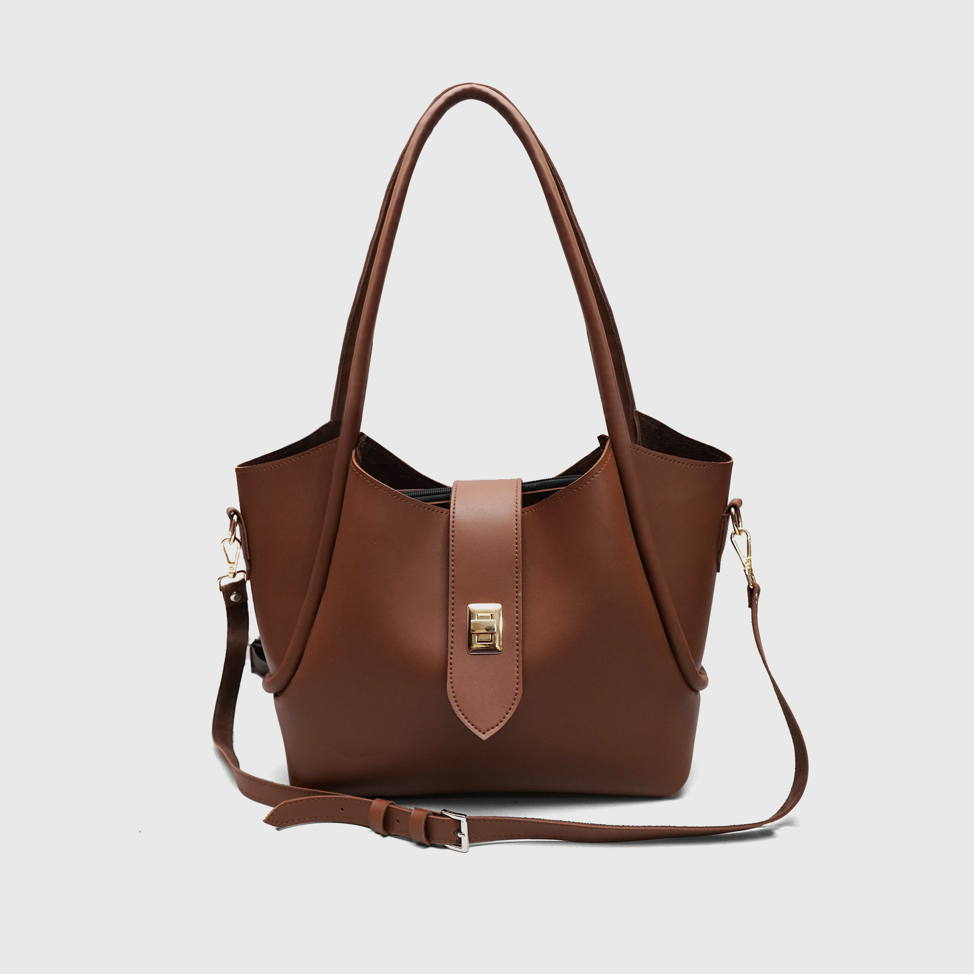 SIENNA premium brown rexine tote bag with matching inner pouch