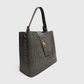 Side angle view of premium grey croc texture handbag