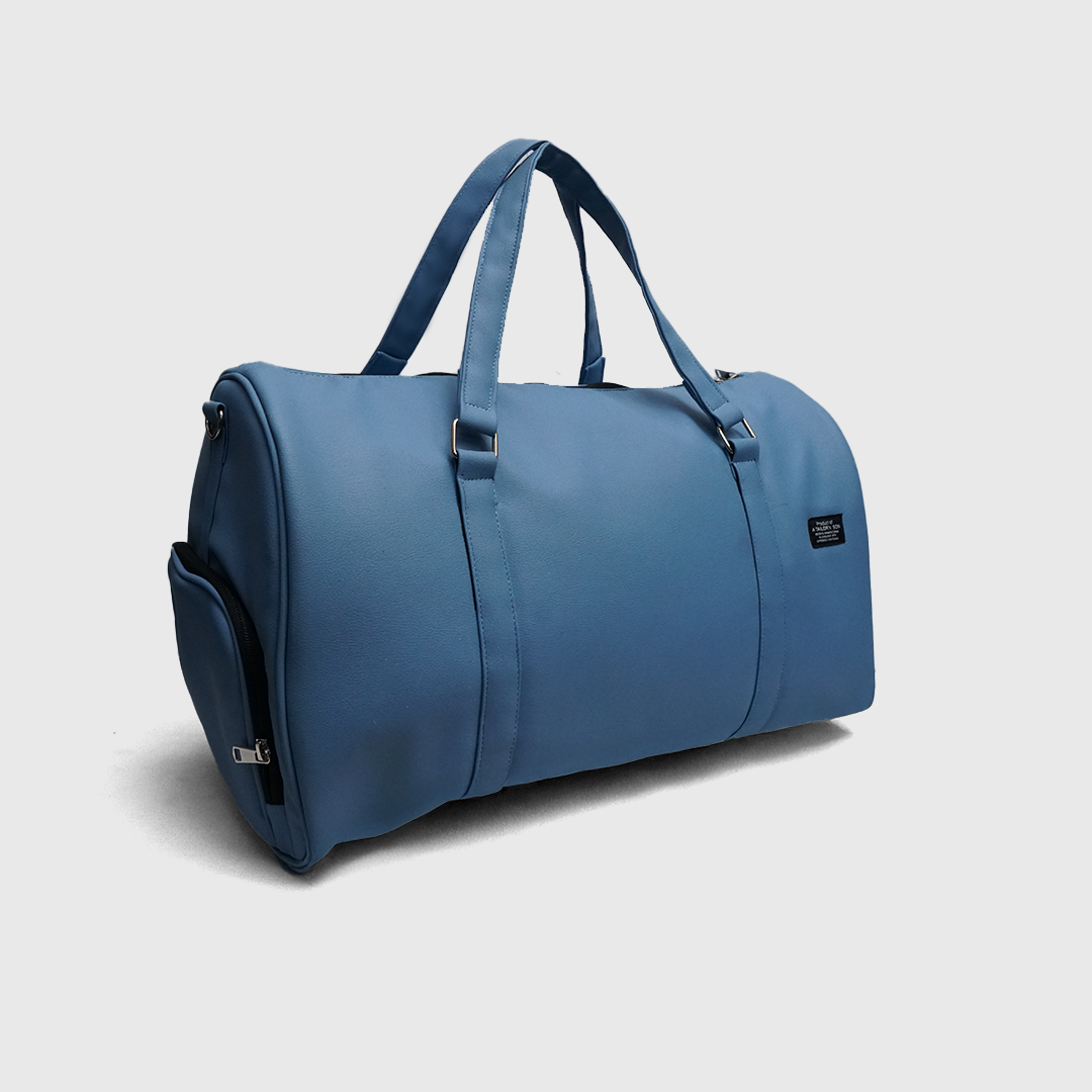 Skyline blue duffle bag made from synthetic leather by A Tailor Son