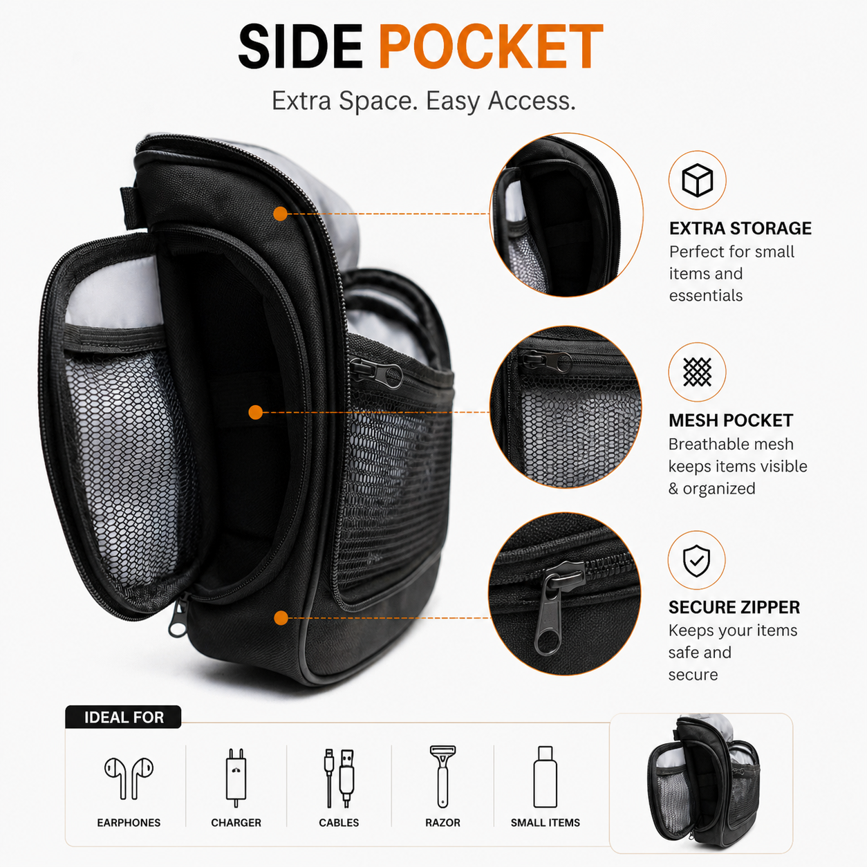 Spacious mesh pockets in hanging toiletry bag for toiletries and accessories storage