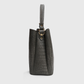 Structured grey luxury tote bag side profile