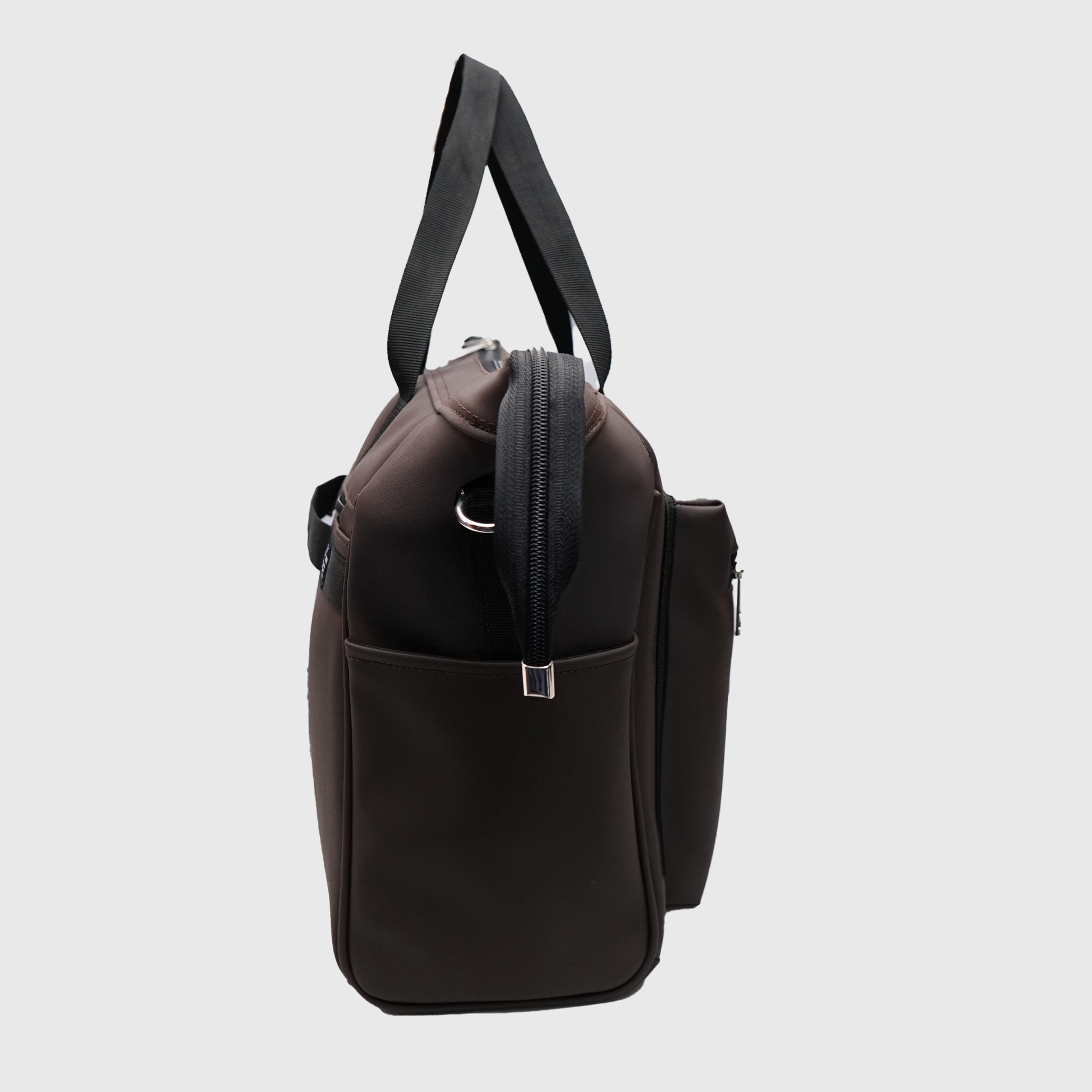 Stylish mommy bag with teddy embroidery and front organizer pocket made from smooth faux leather for baby essentials, travel, and outings.