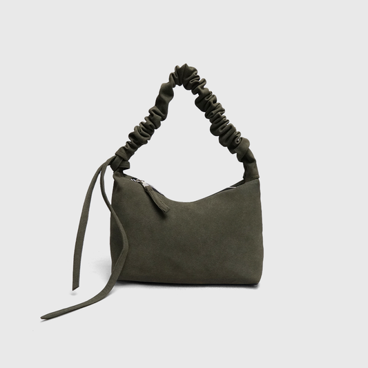 Suede style olive hobo handbag