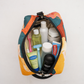 abstract print toiletry bag open view spacious cosmetic pouch for travel essentials