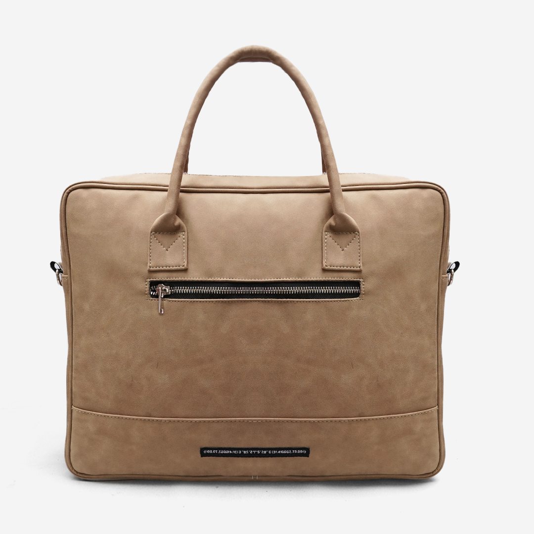 beige luxe laptop bag front view premium office briefcase