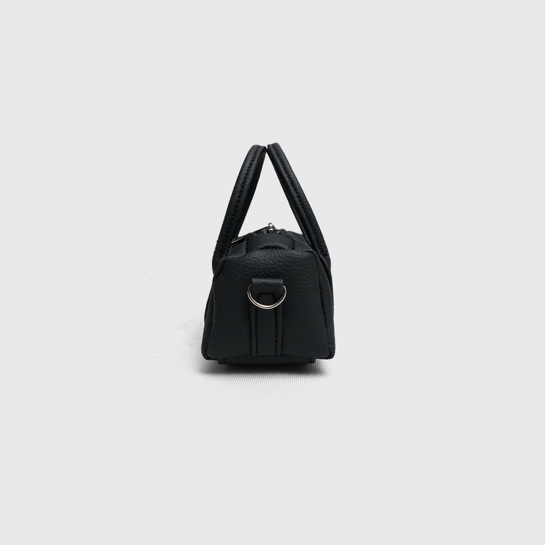 black mini duffle pouch with handles