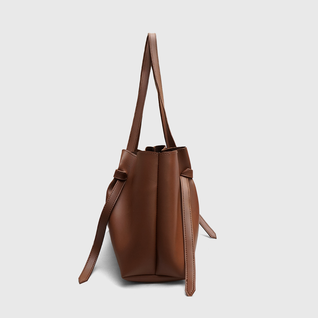 brown minimalist tote bag large shoulder handbag faux leather simple design