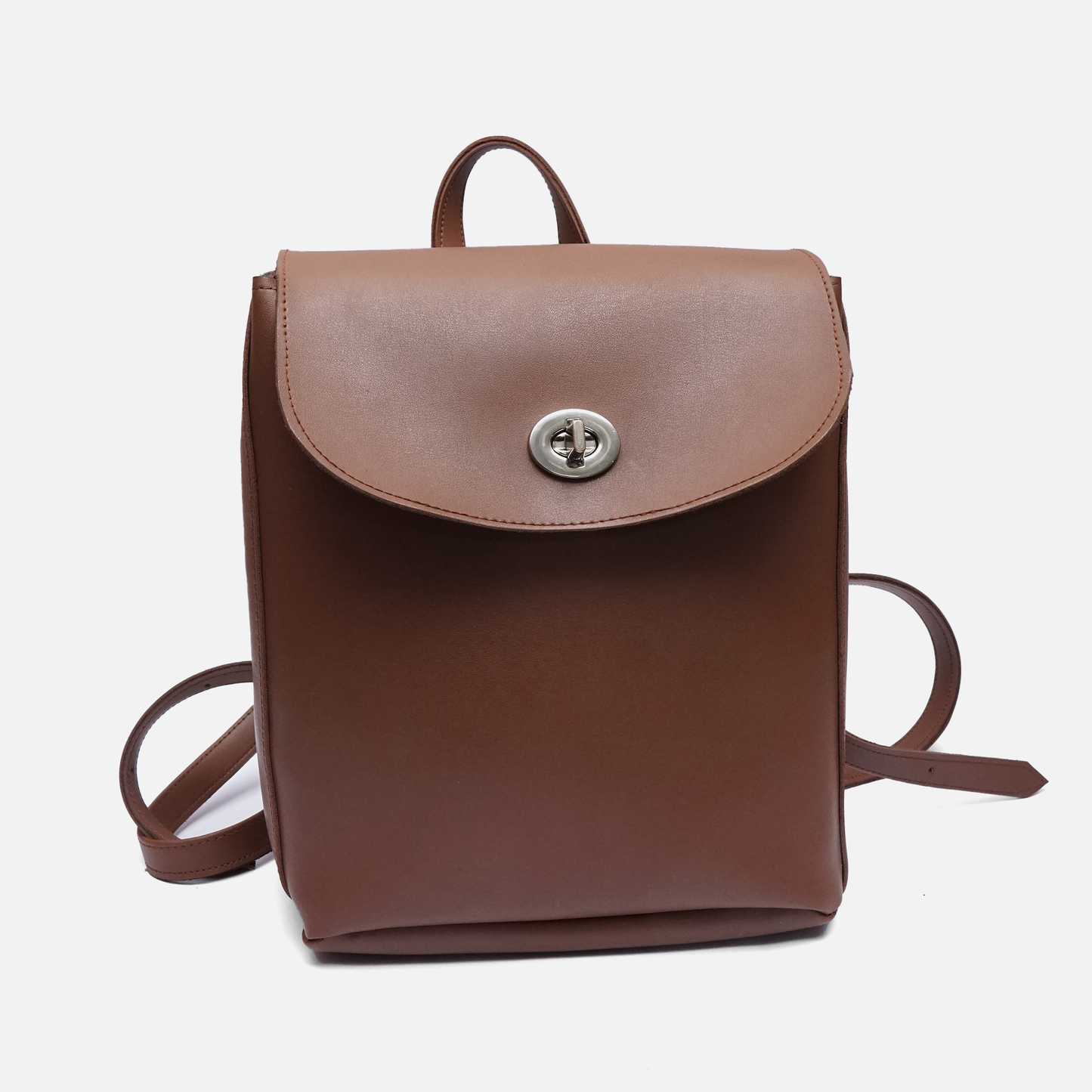 brown leather mini backpack front view mens