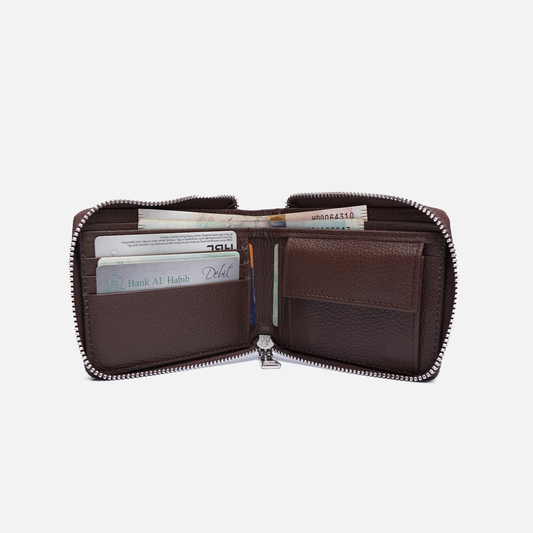 brown leather wallet premium texture branding detail