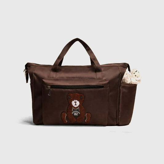 brown teddy diaper bag for baby travel and daily use