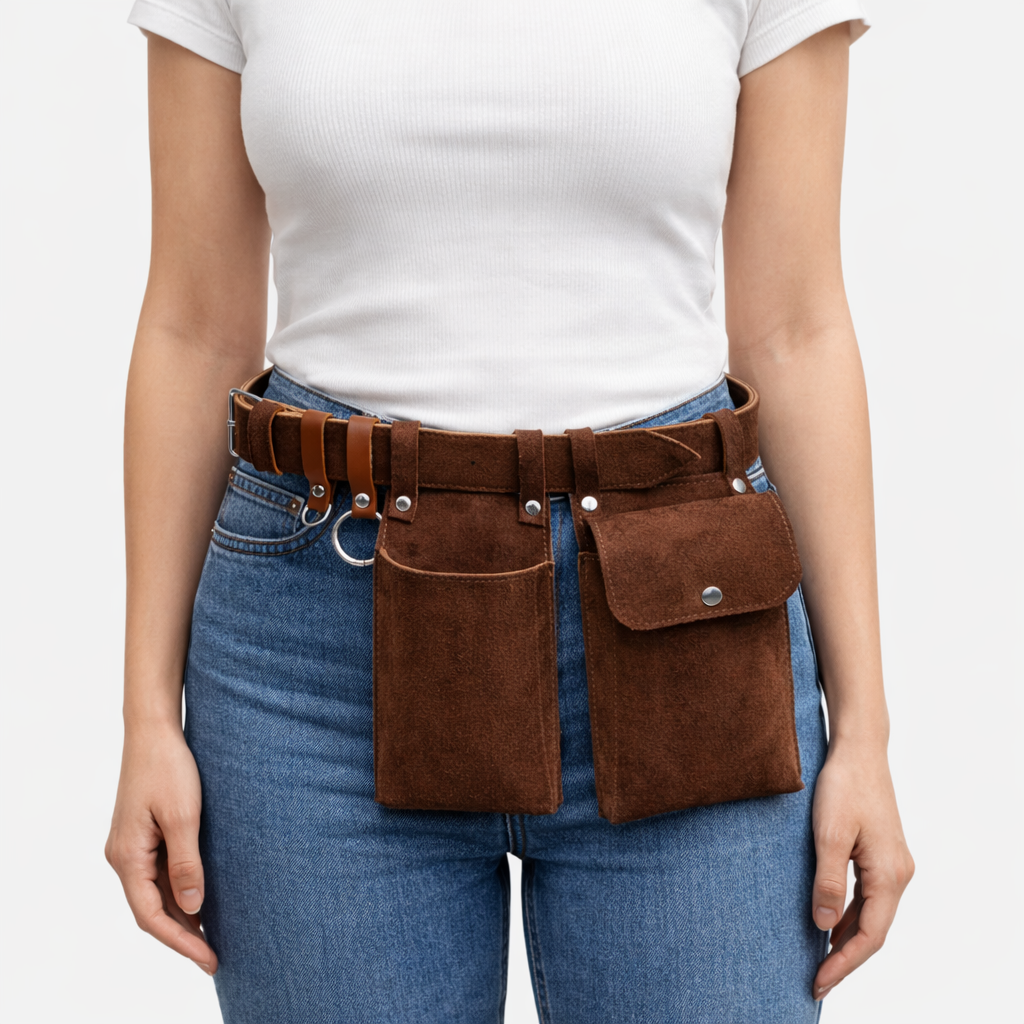 brown utility waist belt bag for women multi pocket hands free belt pouch stylish
